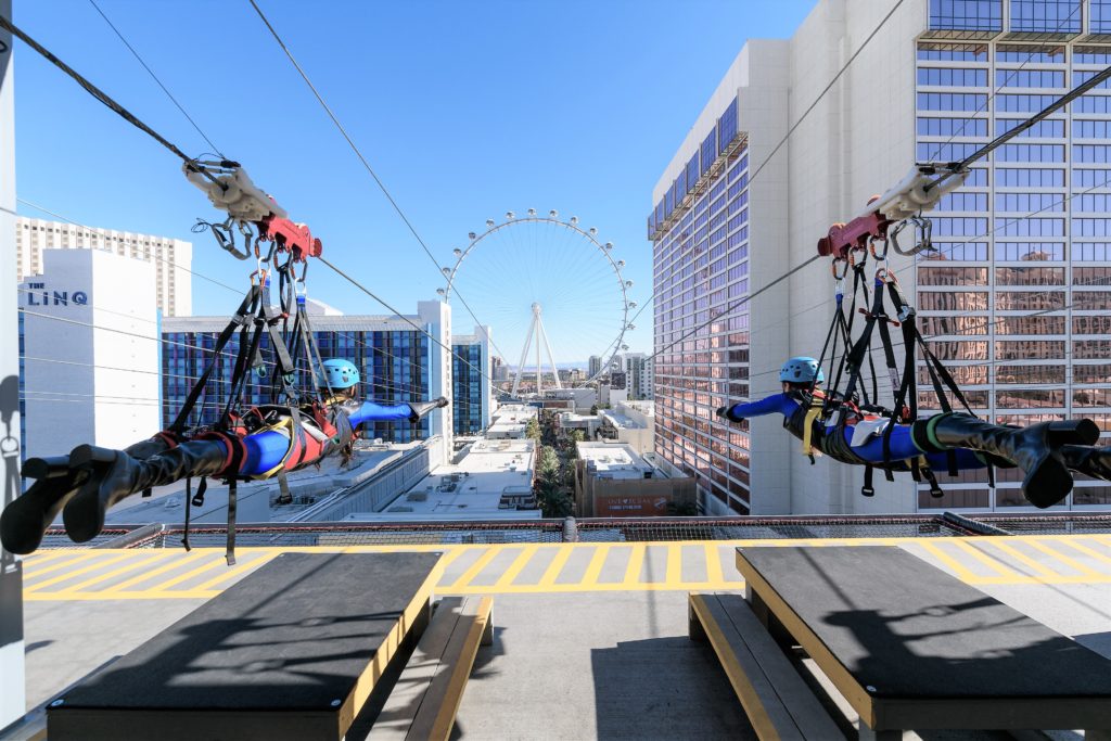 The LINQ Promenade Las Vegas is home to LINQ Zipline. Photo: Caesars Entertainment Group, 2021