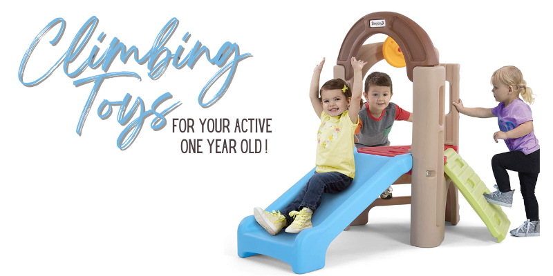 These are the best and best reviewed 1-year-old climbing toys for hours of fun! Photo: Climbing Toddler and Toddler Sliding Down Slide on kids climbing toy