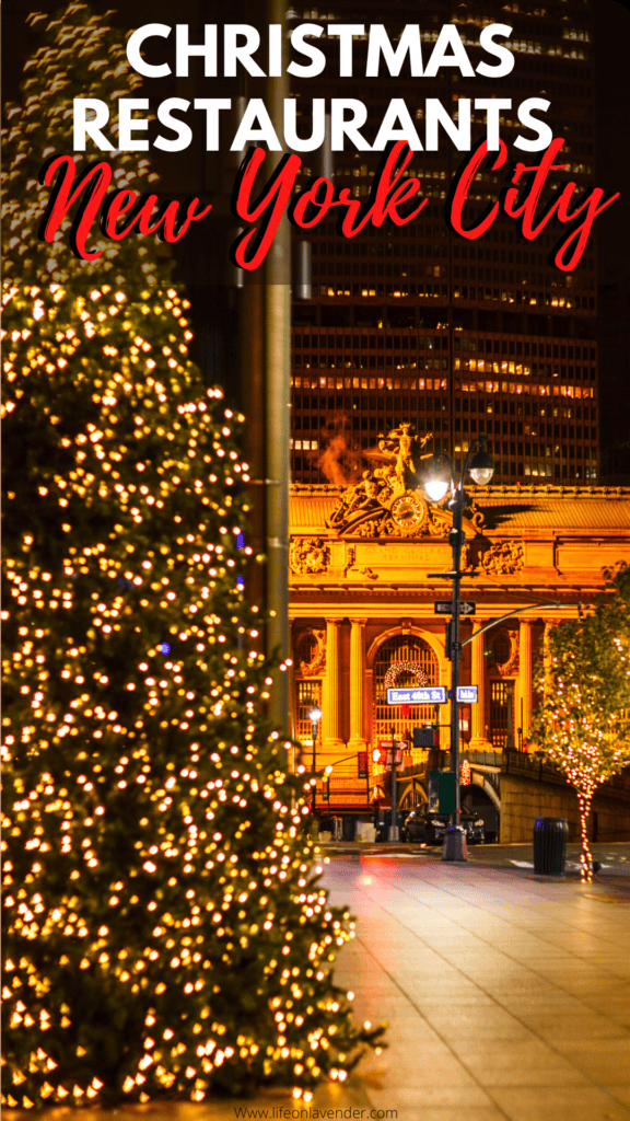 Christmas decorated restaurants NYC. Pinterest Pin. 