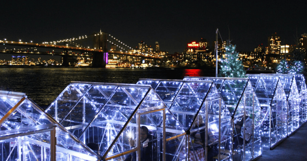 Watermark Bar is one of the most beautiful NYC Christmas restaurants with stunning Brooklyn Bridge Views. 