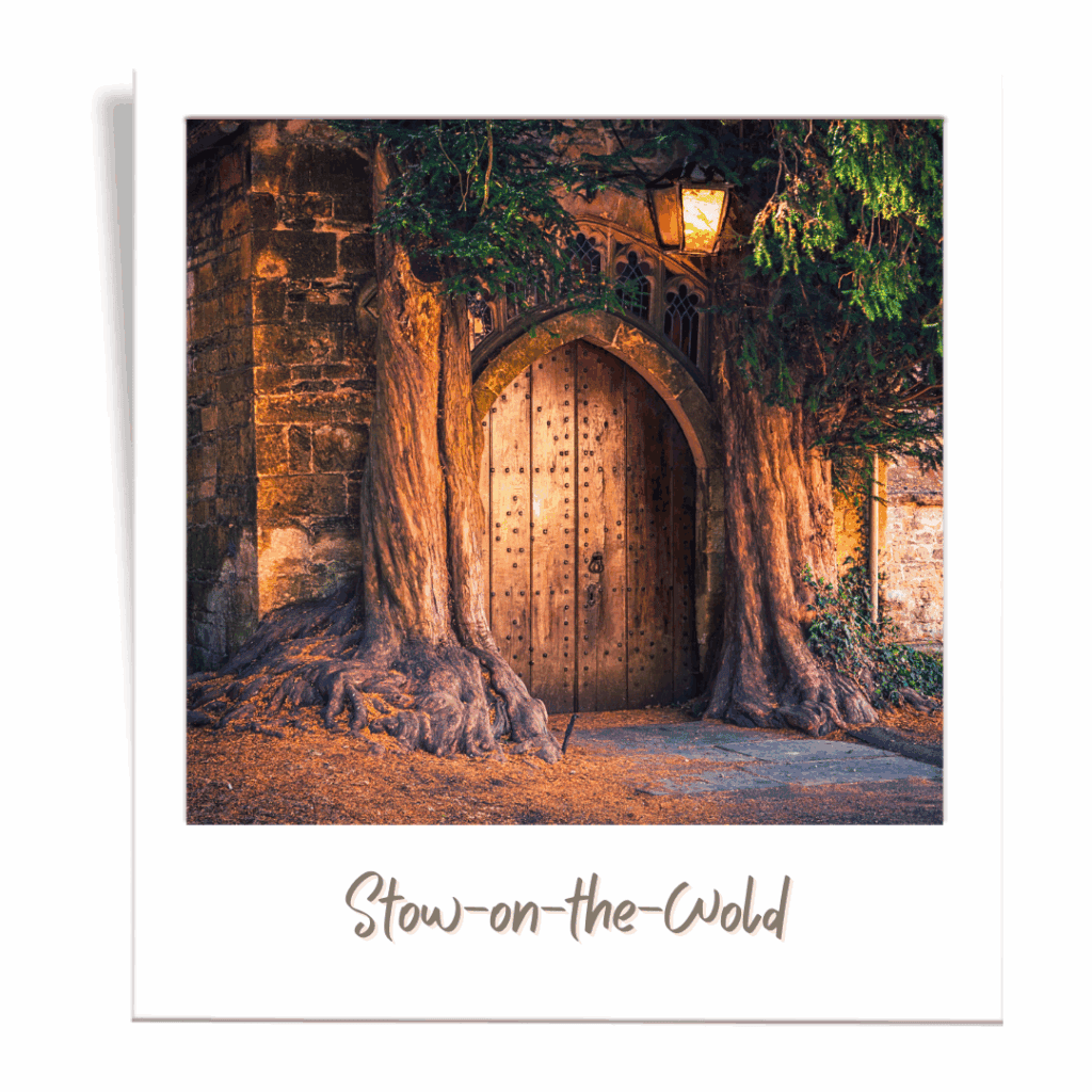 famed "Tolkien Door"—nicknamed for its hobbit‑sized, fairy‑tale charm—located at St Edward’s Church in Stow‑on‑the‑Wold, Gloucestershire.